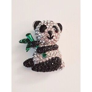 Panda Brooch Black & White Rhinestone CUTE!